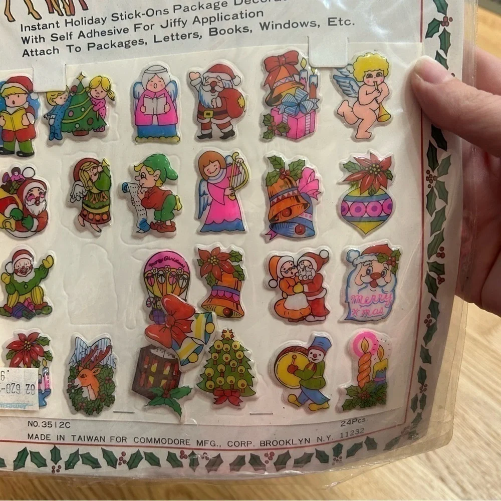 Vintage Vinyl Puffy Stickers NEW Christmas Angel Santa Claus
